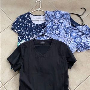 3 nursing scrub tops (Large) and 1 pants (Med).